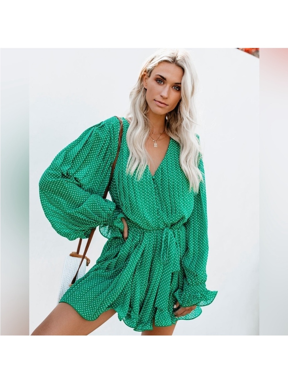 VICI Green Polka Dot Long Sleeve Romper